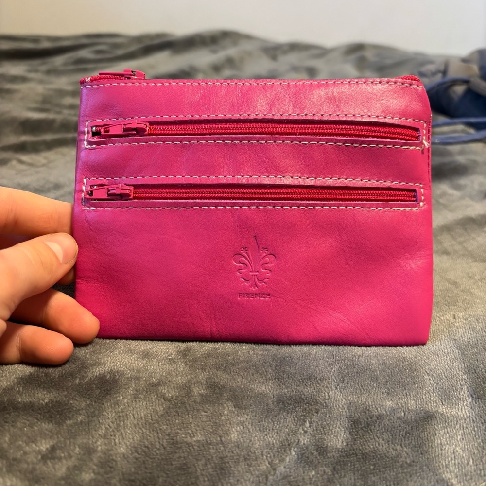 Firenze Pink authentic Italian Leather Women’s hot pink wallet change purse